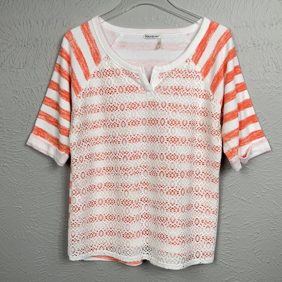 Hannah Tops - Hannah White & Orange Striped Shirt Size Medium